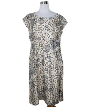 Escada Grey Pink & Beige Print Silk Dress sz 12