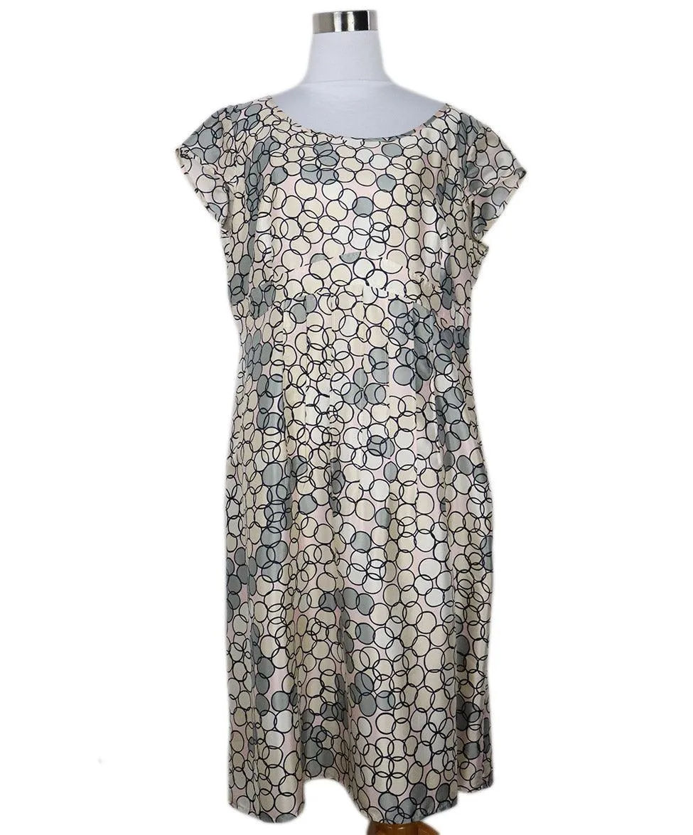 Escada Grey Pink & Beige Print Silk Dress sz 12