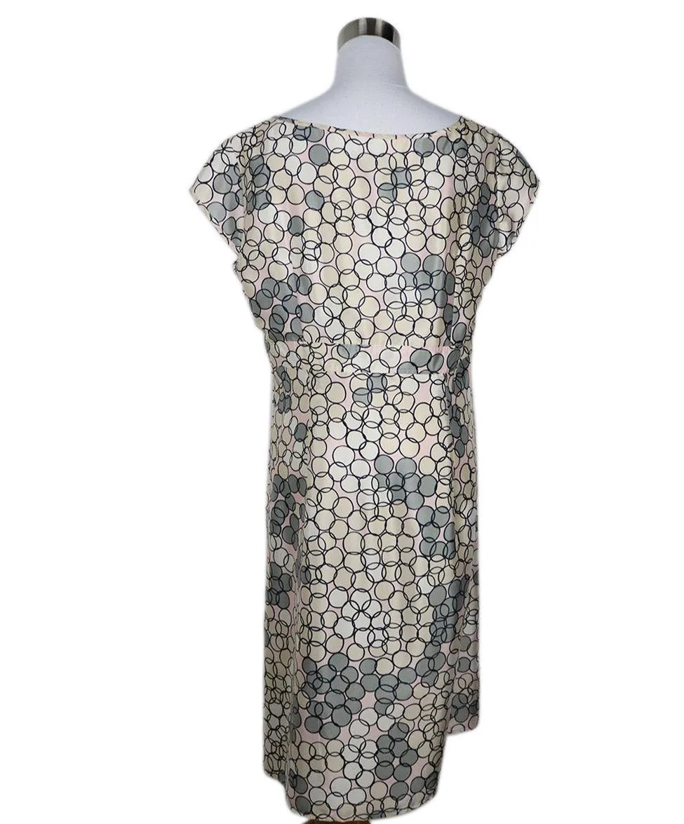Escada Grey Pink & Beige Print Silk Dress sz 12