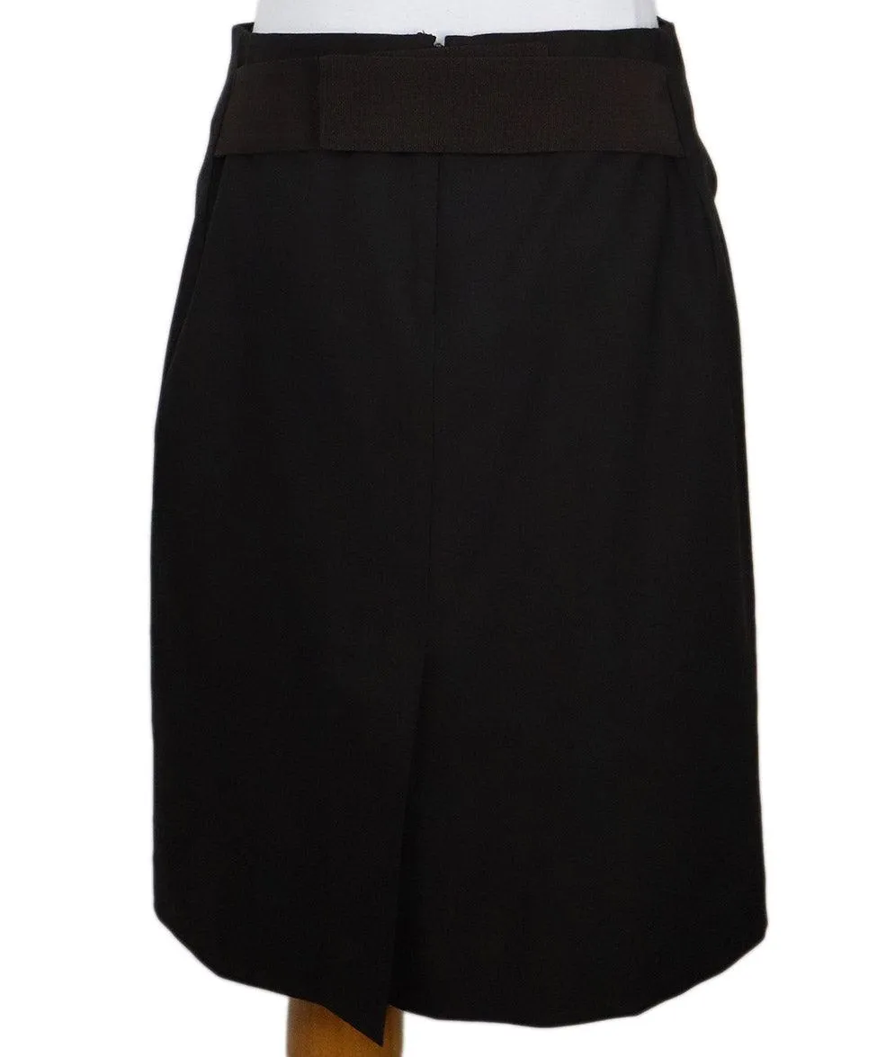Etro Brown Wool Skirt w/ Faille Trim sz 6