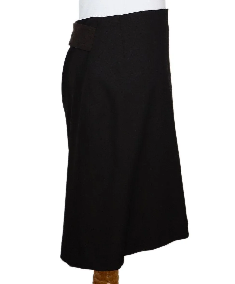Etro Brown Wool Skirt w/ Faille Trim sz 6