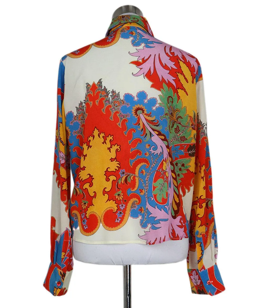Etro Multicolor Print Silk Blouse sz 6