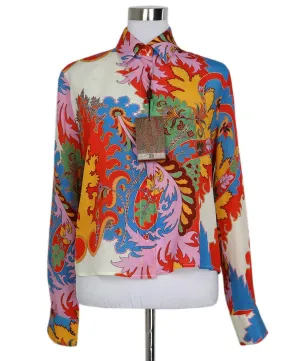 Etro Multicolor Print Silk Blouse sz 6