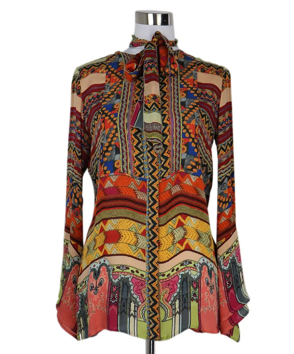 Etro Multicolor Print Silk Blouse sz 8