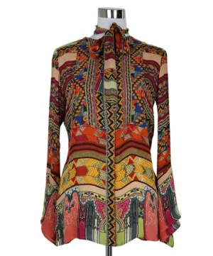 Etro Multicolor Print Silk Blouse sz 8