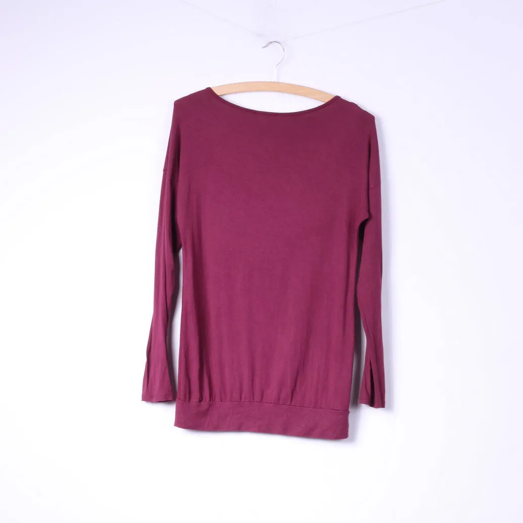 F de la passion Womens S Graphic Shirt Long Sleeve Maroon Crew Neck Top