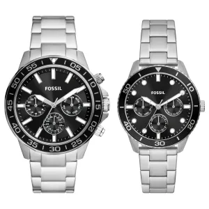Fossil Unisex His and Hers Multifunction, Stainless Steel Watch Set