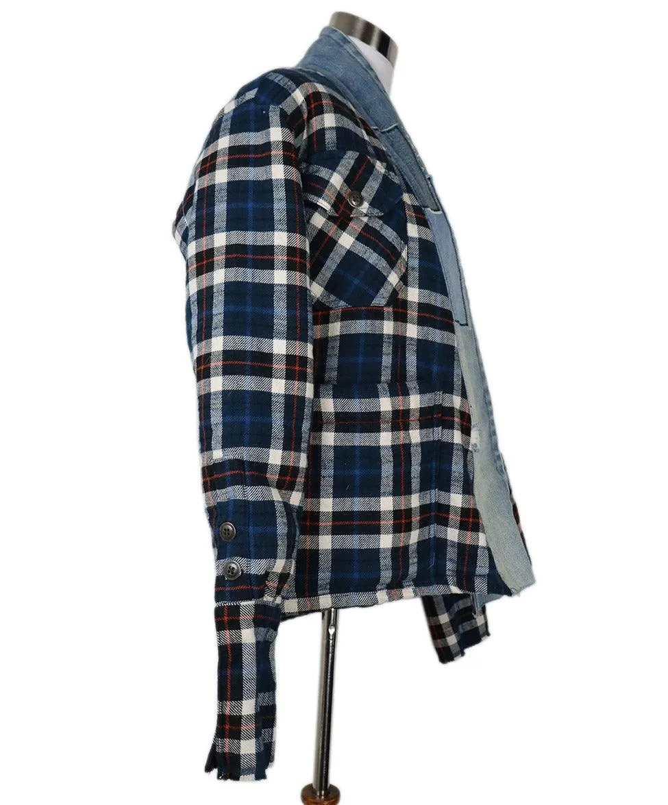 Greg Lauren Navy & White Flannel Jacket sz 2