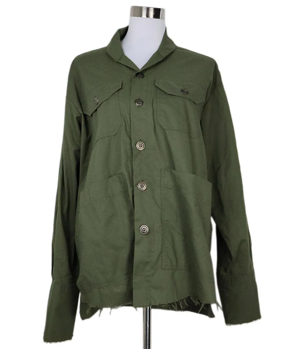 Greg Lauren Olive Green Cotton Oversized Shirt sz 6