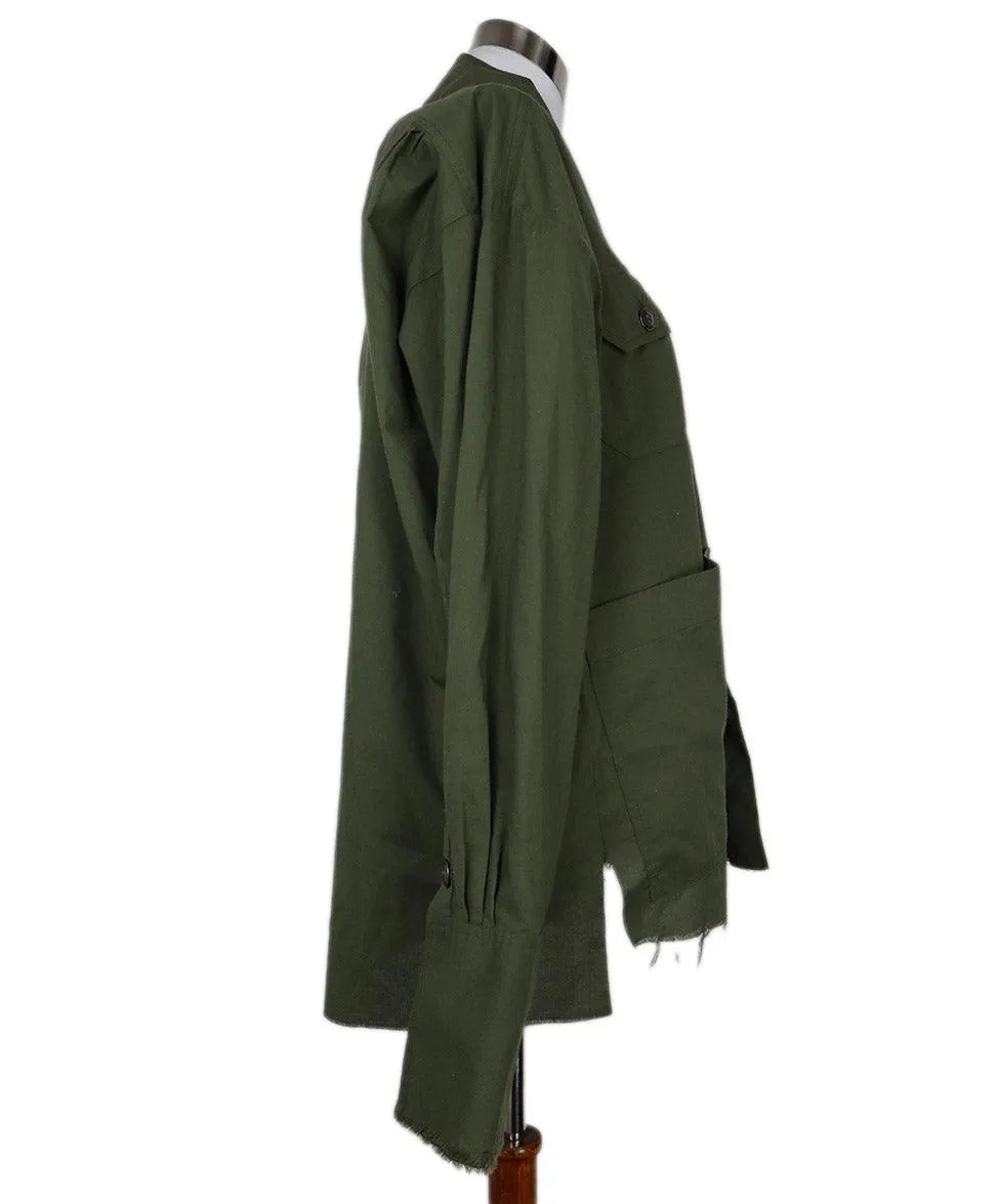 Greg Lauren Olive Green Cotton Oversized Shirt sz 6