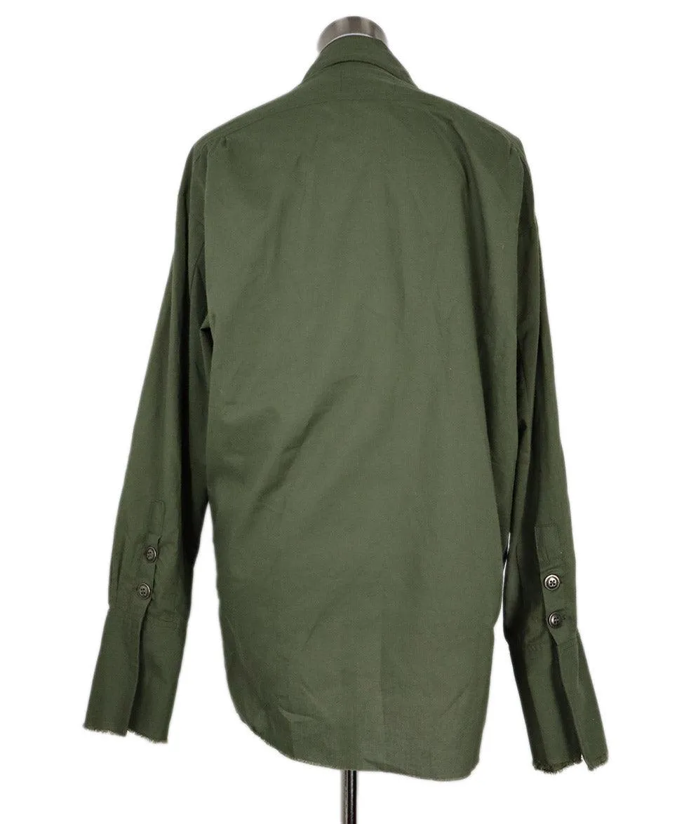 Greg Lauren Olive Green Cotton Oversized Shirt sz 6