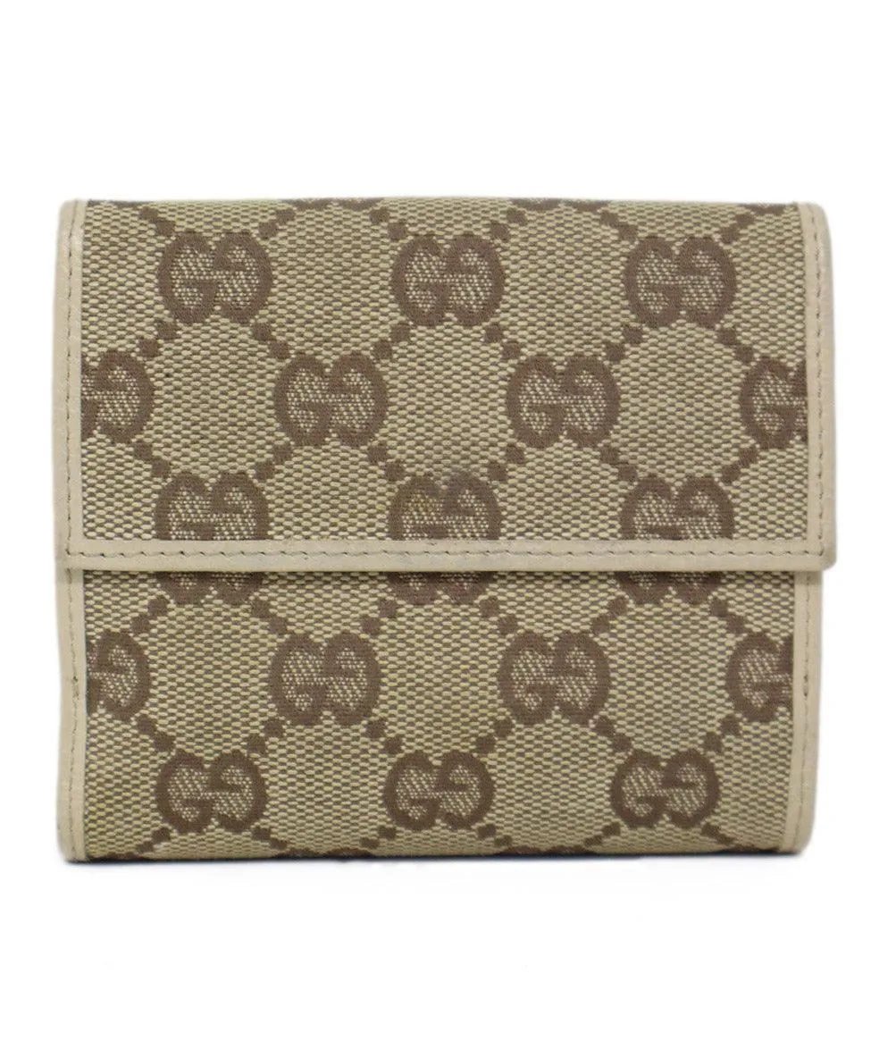 Gucci Beige & Ivory Monogram Canvas Wallet