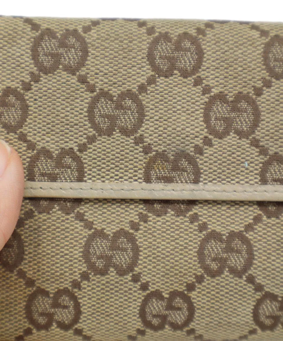 Gucci Beige & Ivory Monogram Canvas Wallet