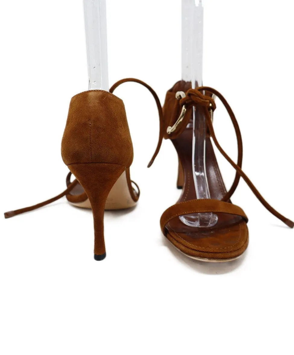 Gucci Brown Suede & Gold Metal Heels sz 9