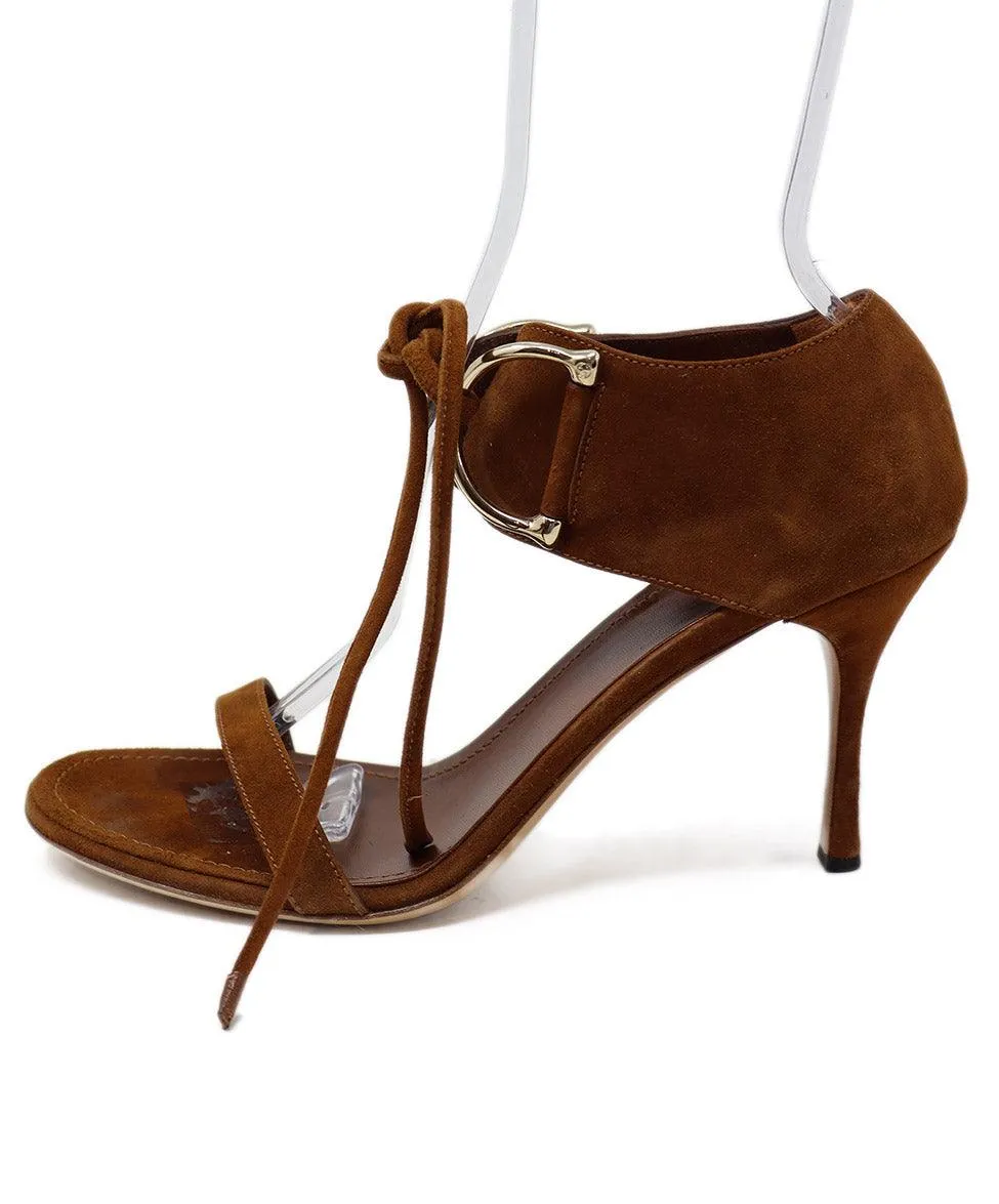 Gucci Brown Suede & Gold Metal Heels sz 9