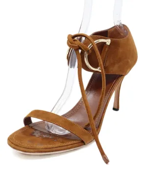 Gucci Brown Suede & Gold Metal Heels sz 9