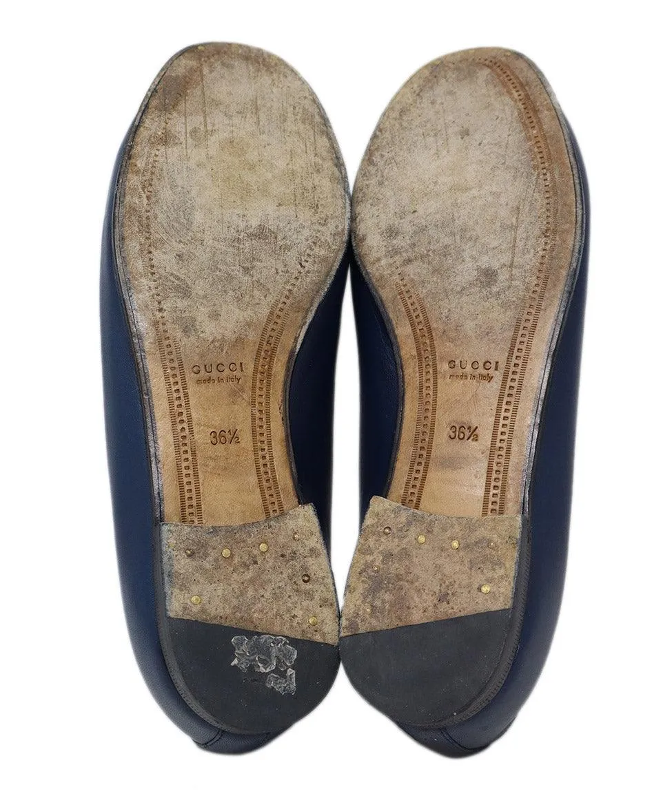 Gucci Navy Leather Horsebit Mules sz 6.5