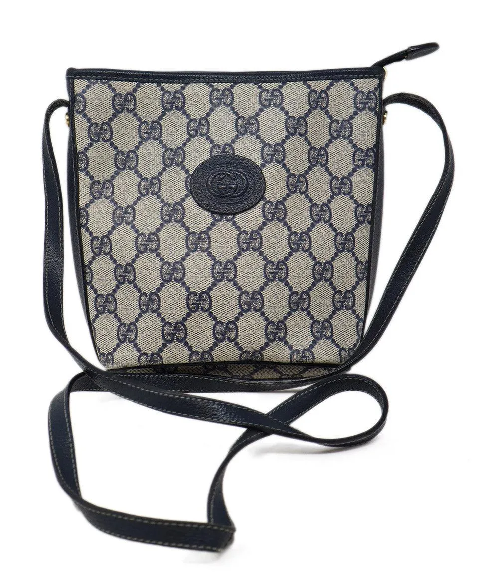 Gucci Vintage Beige & Navy Monogram Crossbody