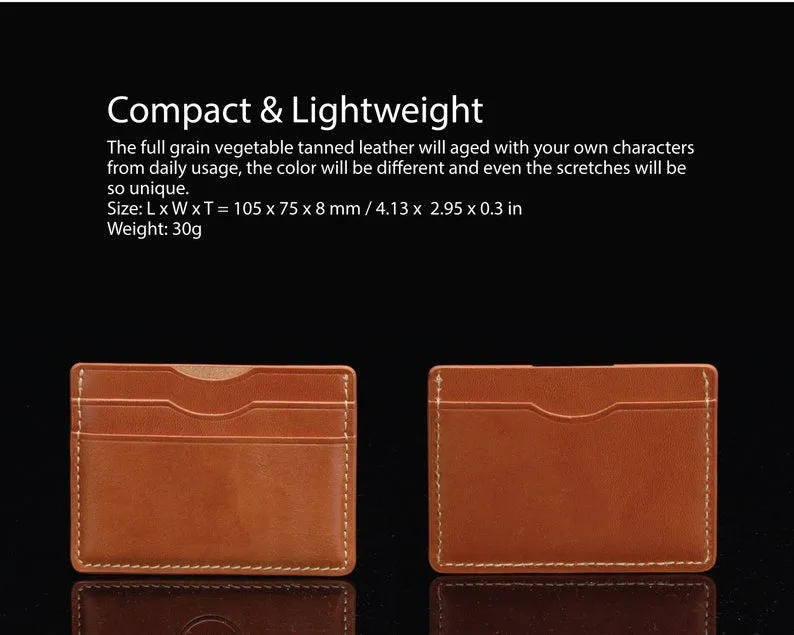 Handcrafted Full Grain Slim Leather Card Holder Wallet - Tan