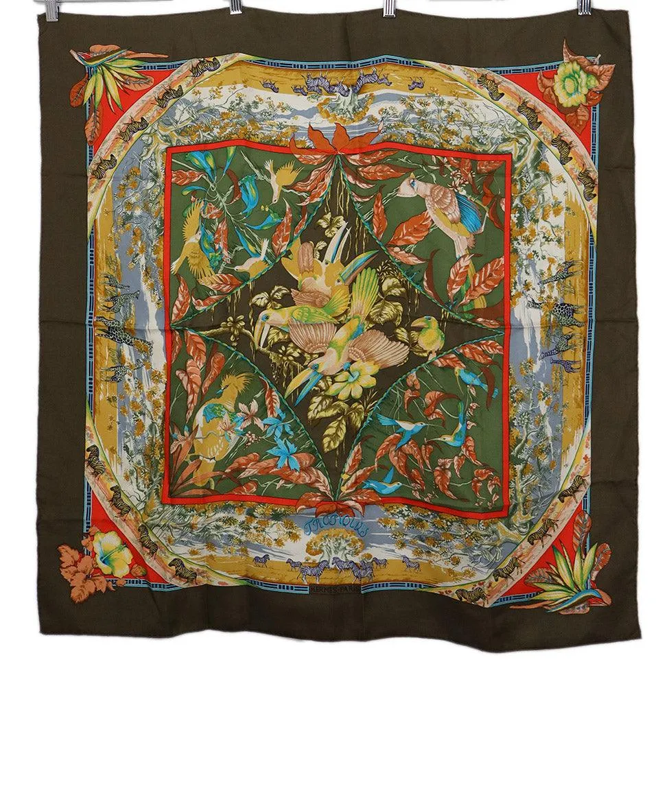 Hermes Tropiques Print Silk Scarf