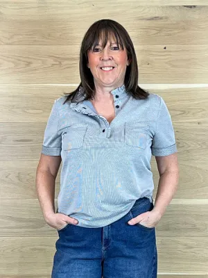 iBlues Pianosa Button Neck Top Blue