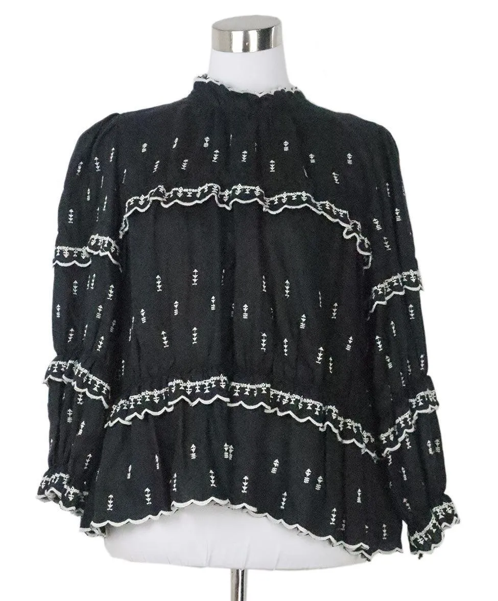 Isabel Marant B&W Embroidered Blouse sz 2