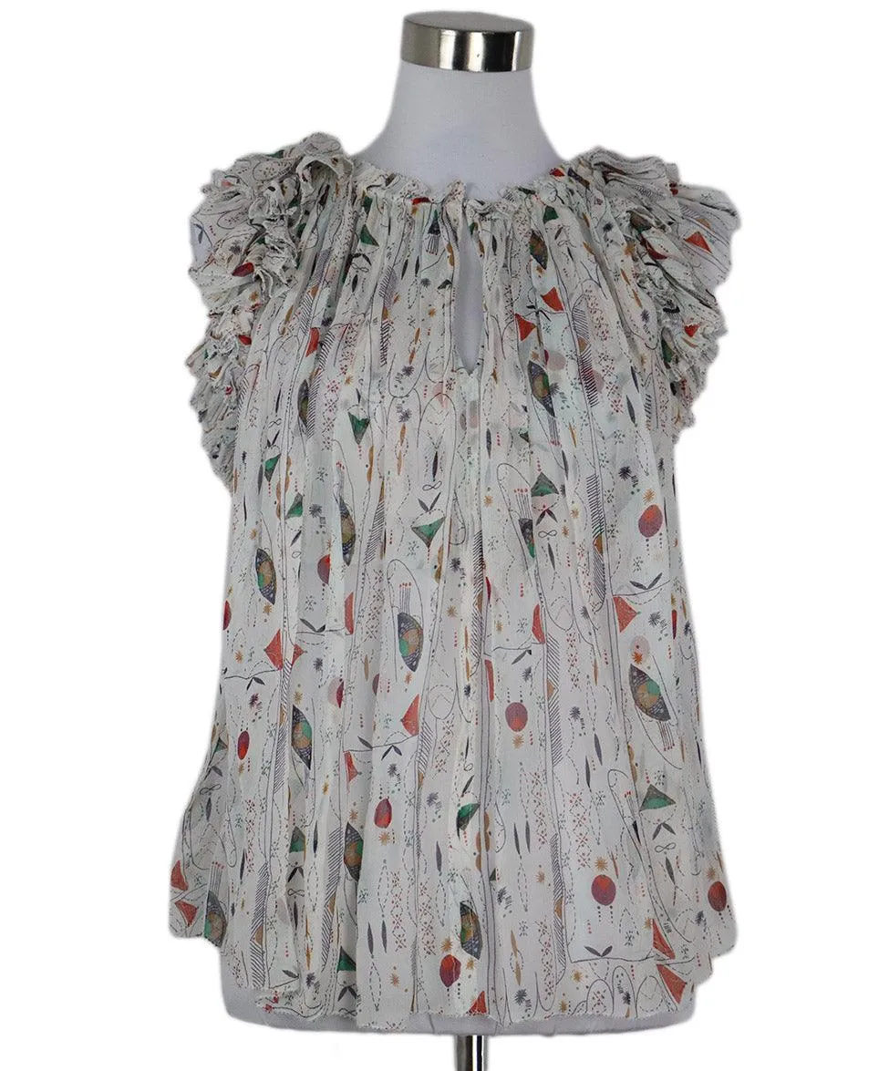 Isabel Marant White Print Silk Top sz 4