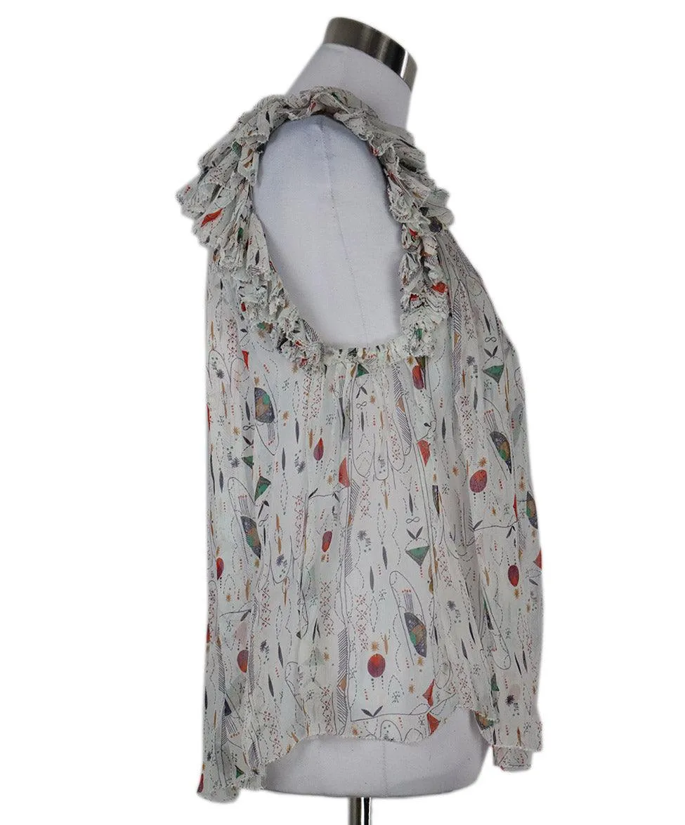 Isabel Marant White Print Silk Top sz 4
