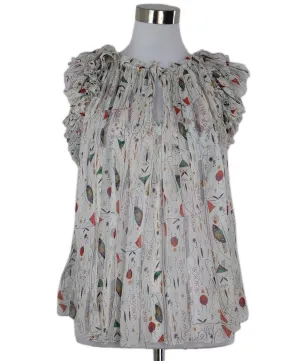 Isabel Marant White Print Silk Top sz 4
