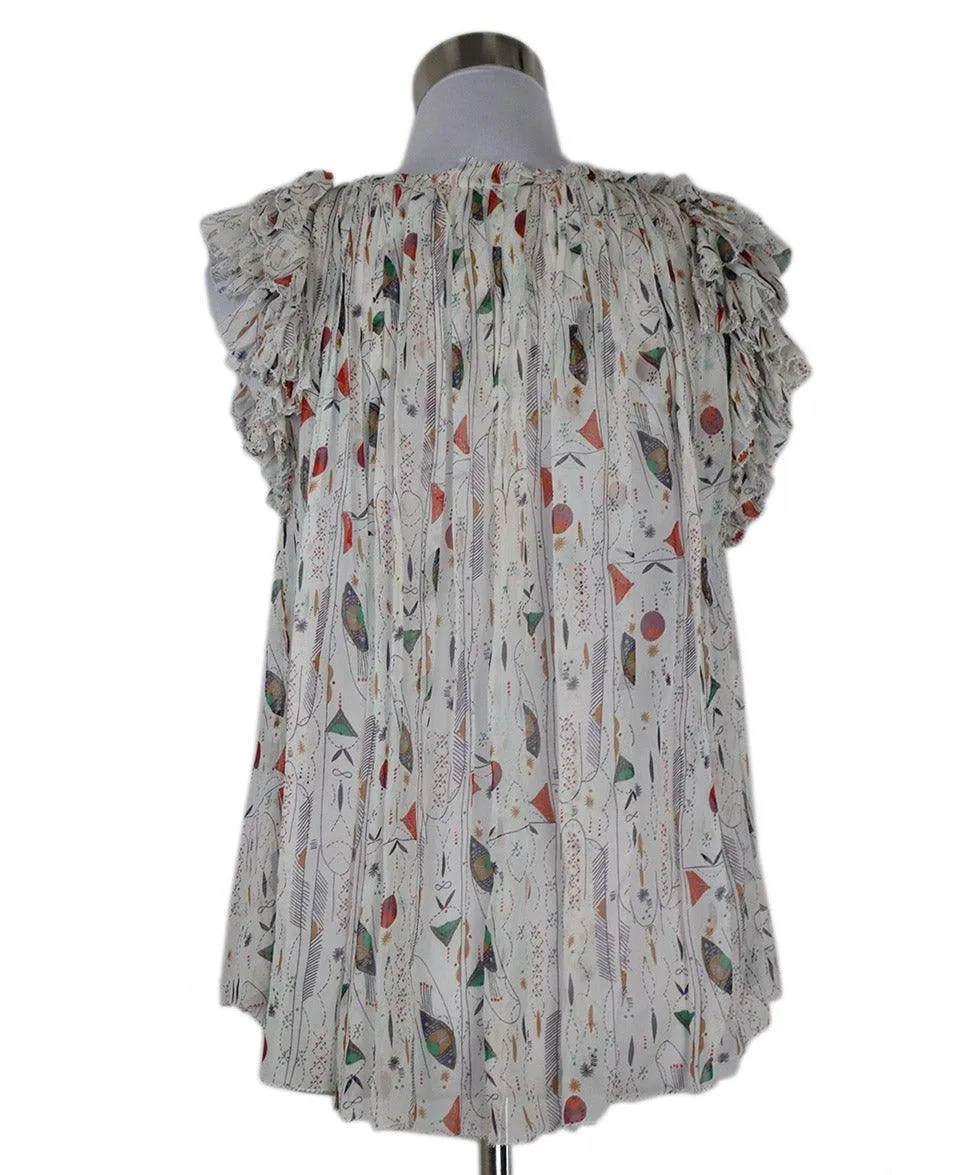 Isabel Marant White Print Silk Top sz 4
