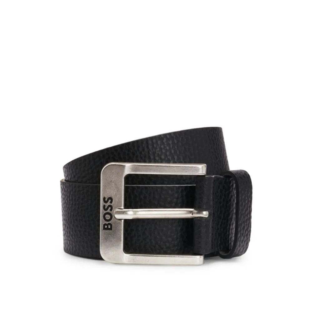 Italian-leather belt with logo buckle