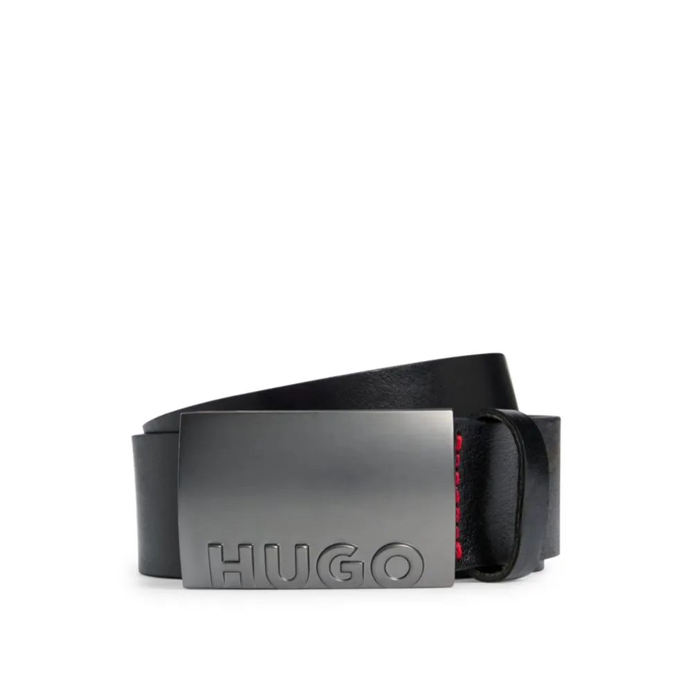 Italian-leather belt with plaque buckle