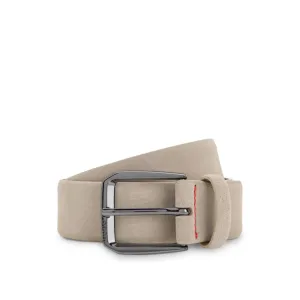 Italian-suede belt with angular logo buckle