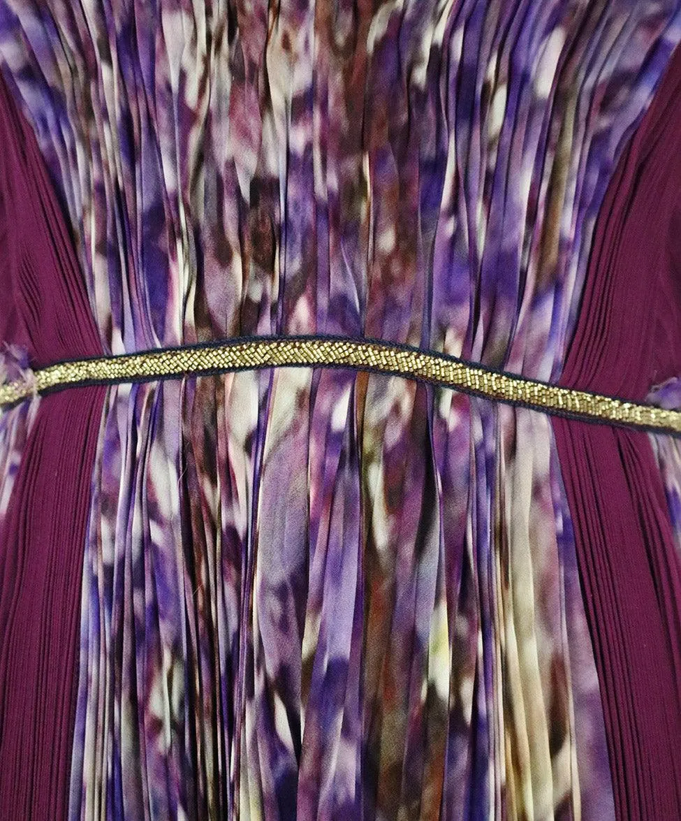 J. Mendel Purple Pleated Beaded Dress sz 8