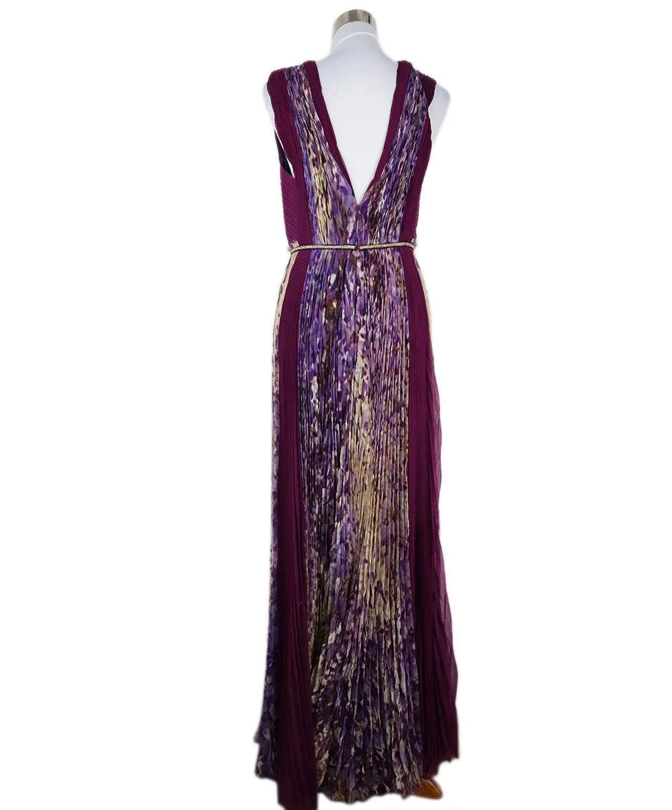 J. Mendel Purple Pleated Beaded Dress sz 8