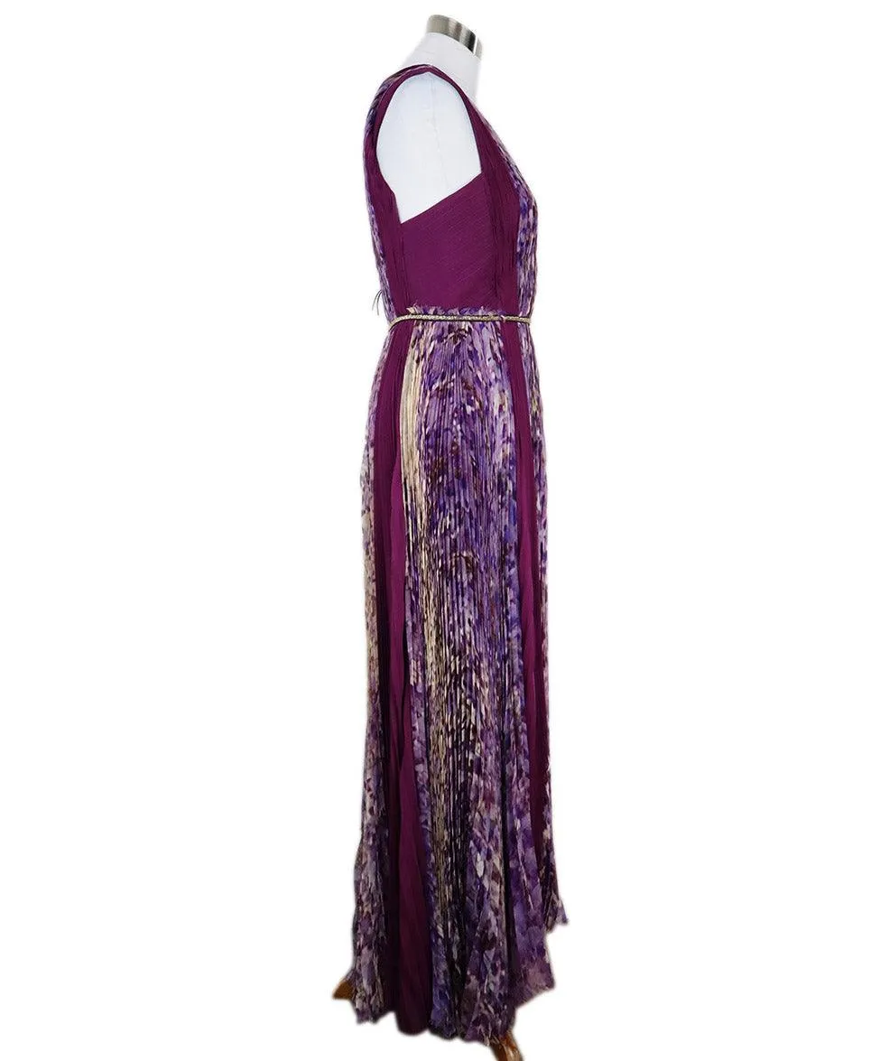 J. Mendel Purple Pleated Beaded Dress sz 8