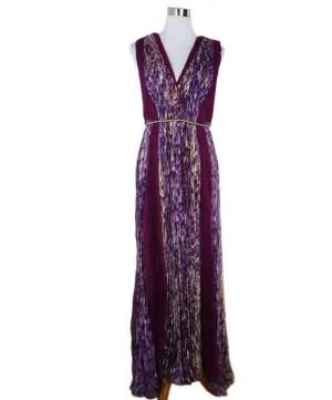 J. Mendel Purple Pleated Beaded Dress sz 8