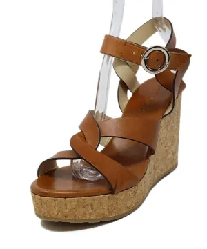 Jimmy Choo Brown Leather Cork Platform Wedges sz 9.5