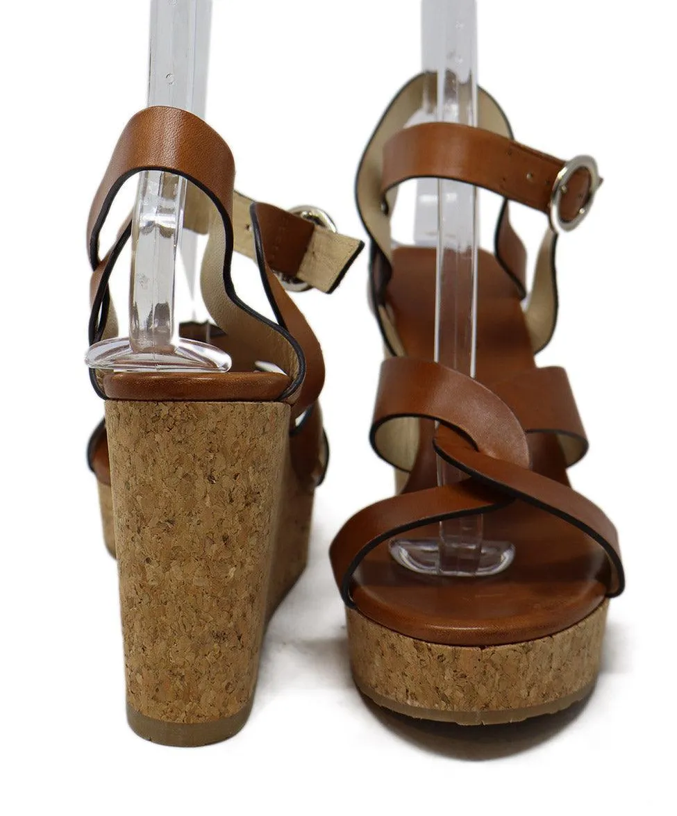 Jimmy Choo Brown Leather Cork Platform Wedges sz 9.5
