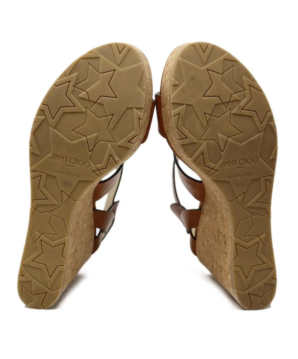 Jimmy Choo Brown Leather Cork Platform Wedges sz 9.5