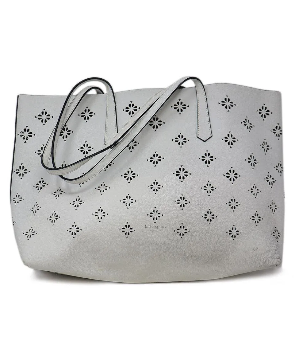 Kate Spade White Leather Cutwork Tote
