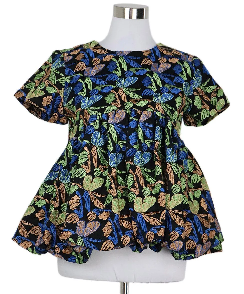 Kika Vargas Black Embroidered Top w/ Collar sz 4