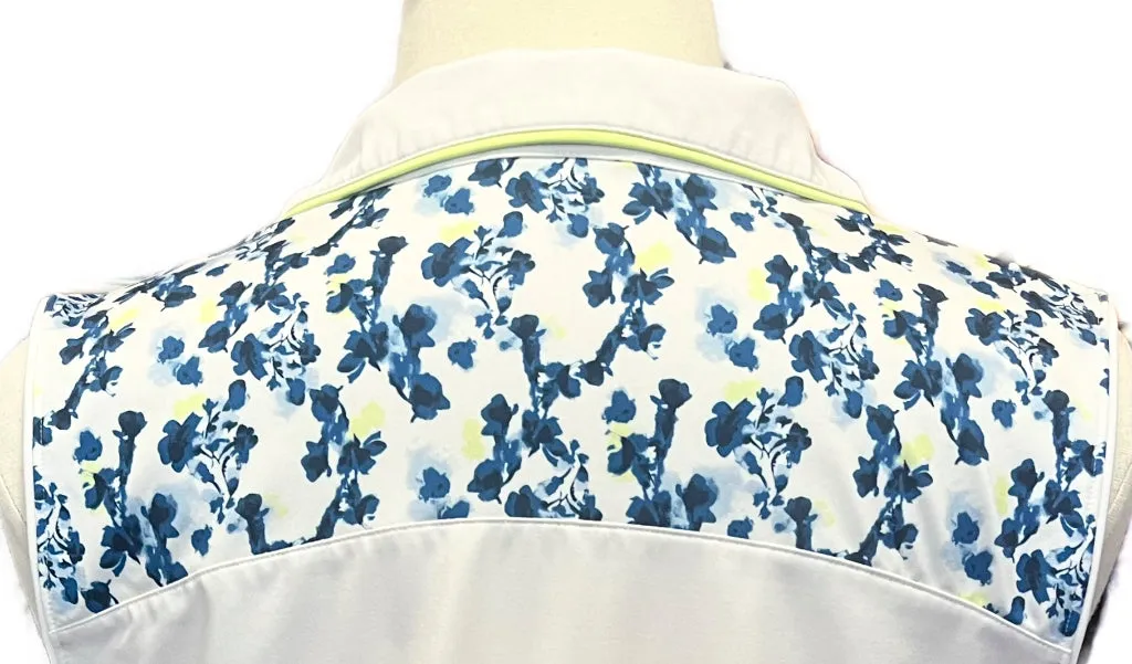 Lady Hagen Blue and Yellow Floral White Sleeveless Golf Top Size XL