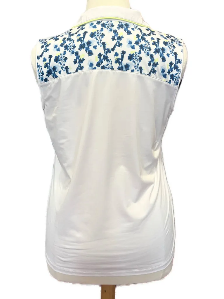 Lady Hagen Blue and Yellow Floral White Sleeveless Golf Top Size XL