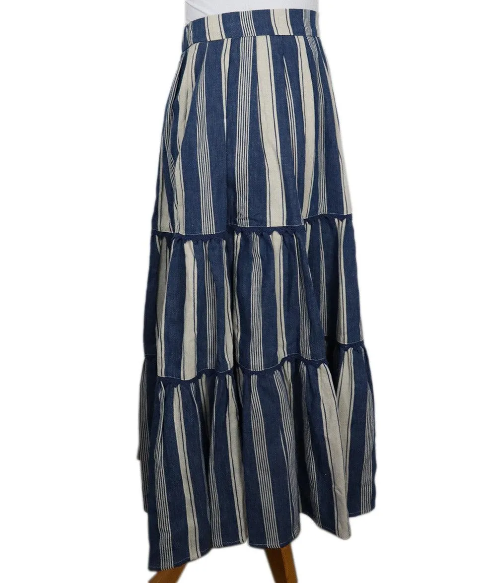 Long Weekend by Max Mara Blue White Cotton Stripes Tiered Skirt sz 4
