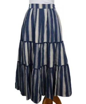 Long Weekend by Max Mara Blue White Cotton Stripes Tiered Skirt sz 4