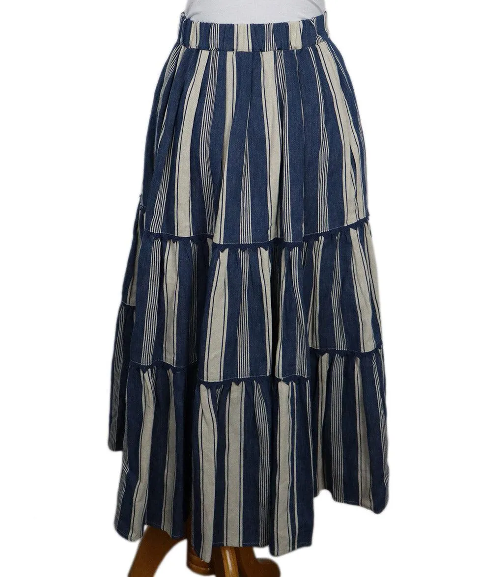 Long Weekend by Max Mara Blue White Cotton Stripes Tiered Skirt sz 4