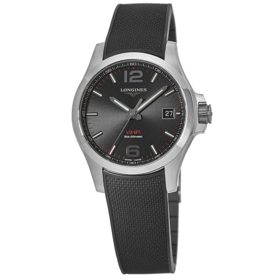 Longines Conquest V.H.P. 41mm Black Dial Black Rubber Strap Men's Watch L3.716.4.56.9