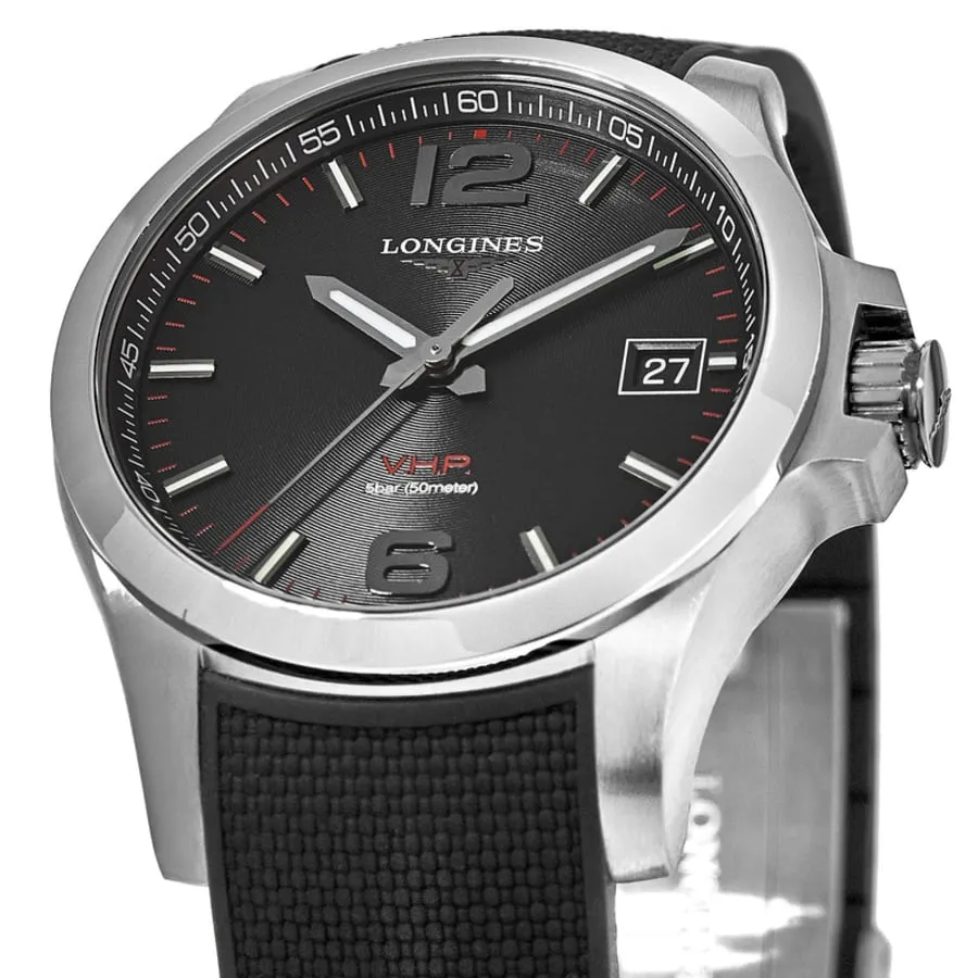 Longines Conquest V.H.P. 41mm Black Dial Black Rubber Strap Men's Watch L3.716.4.56.9