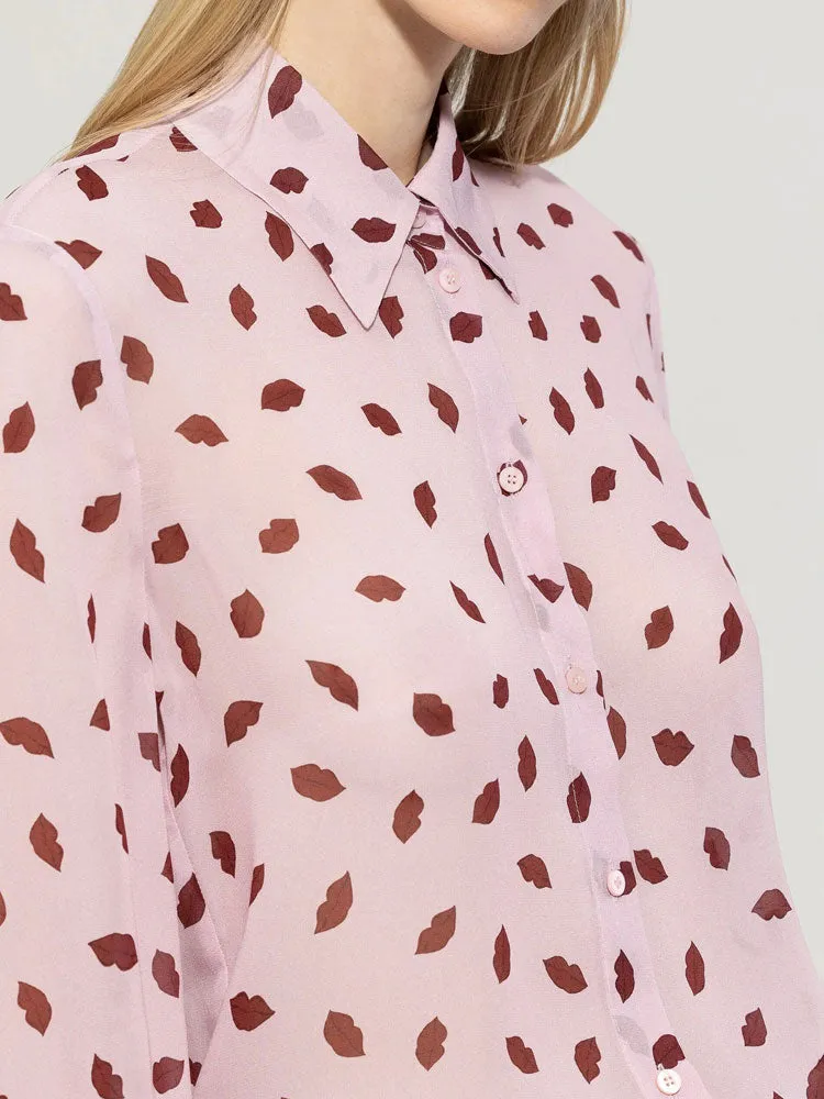 Luisa Cerano Printed Blouse with Lip Print